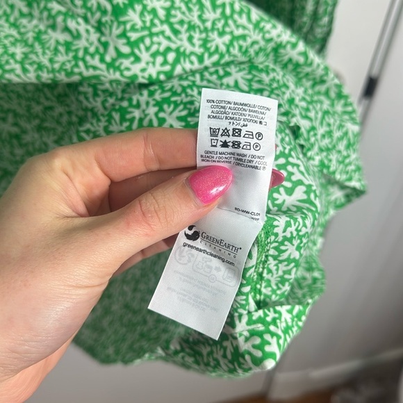 NWT Smocked Neck Beach Kaftan Green Printed Size 2 - Picture 6 of 9